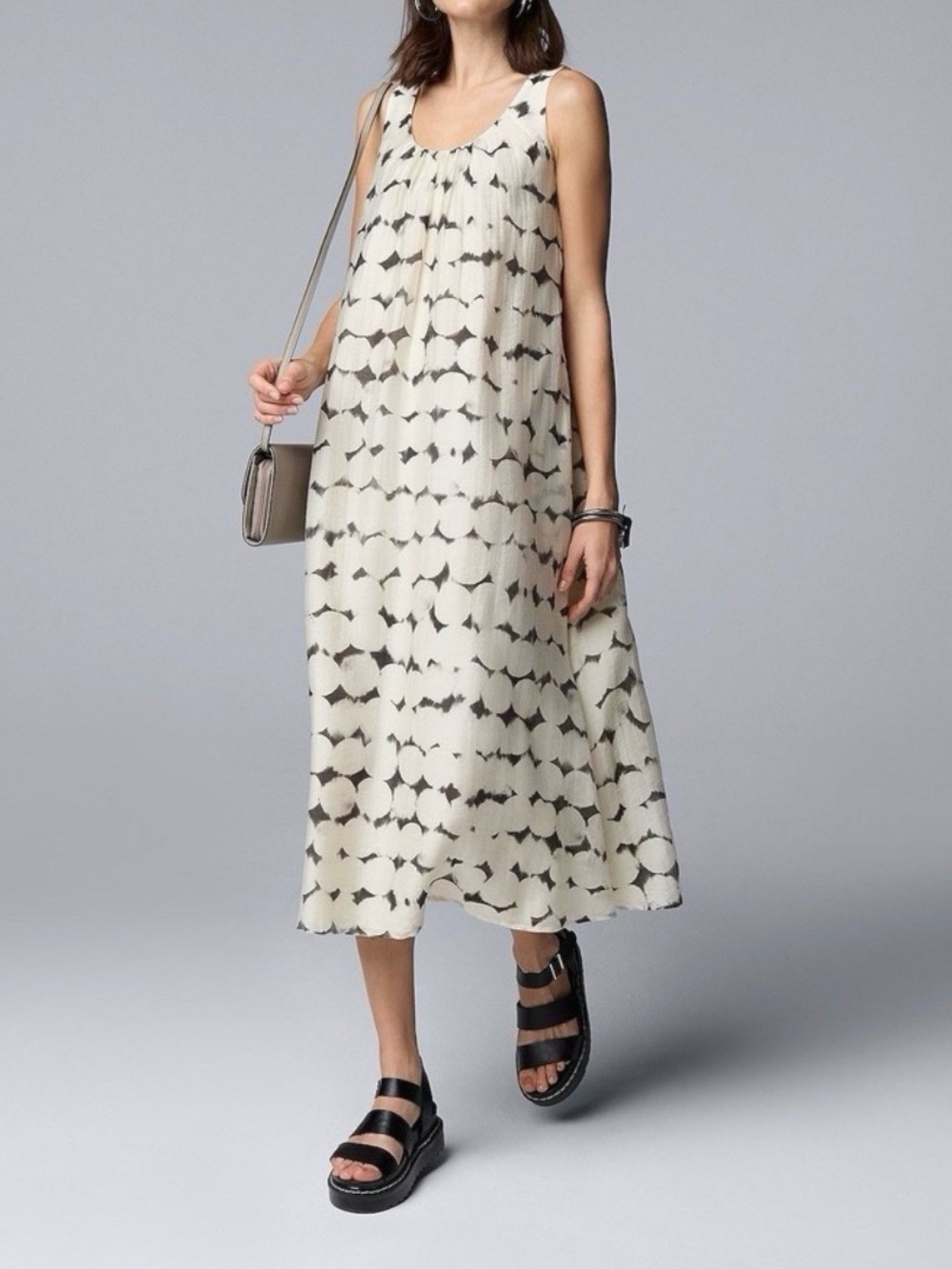 Simply Vera Vera Wang Shirred Neck Maxi Dress S Abstract Print Flowy Minimal Art
